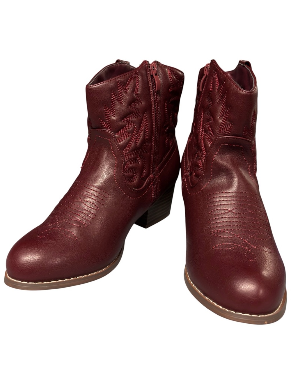 Torrid | Burgundy Red Faux Leather Embroidered Cowboy Ankle Boots - Wide Width - Picture 4 of 9